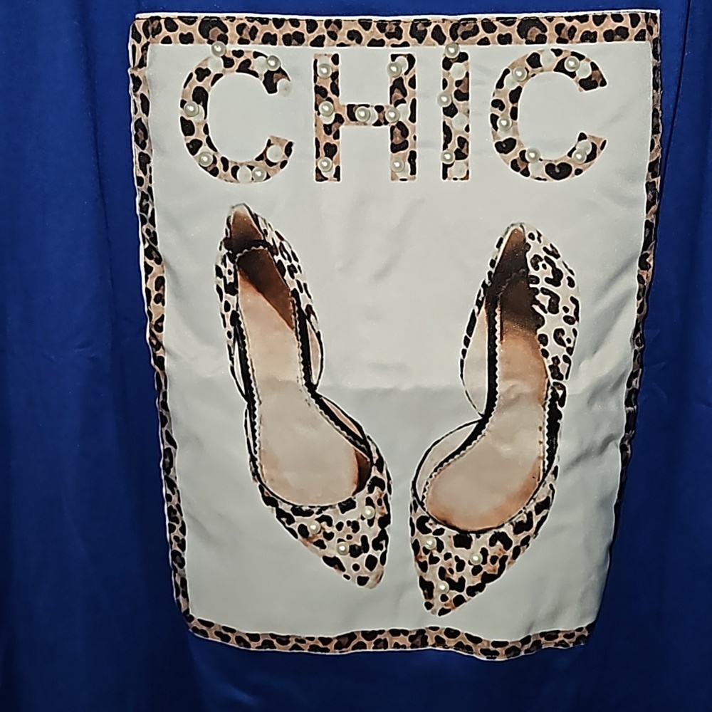 Emme Jordan Womens Plus Royal Blue Leopard Chic Shoes Tie Front Short Sleeve Top - Picture 2 of 12